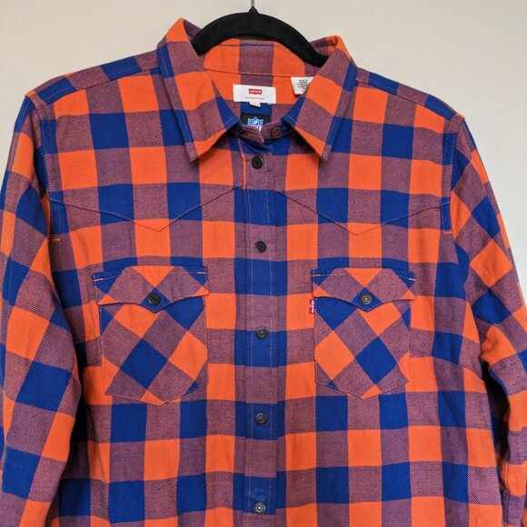 NFL Levi's Denver Broncos Blue & Orange Plaid Flannel kids XL - Picture 4 of 8